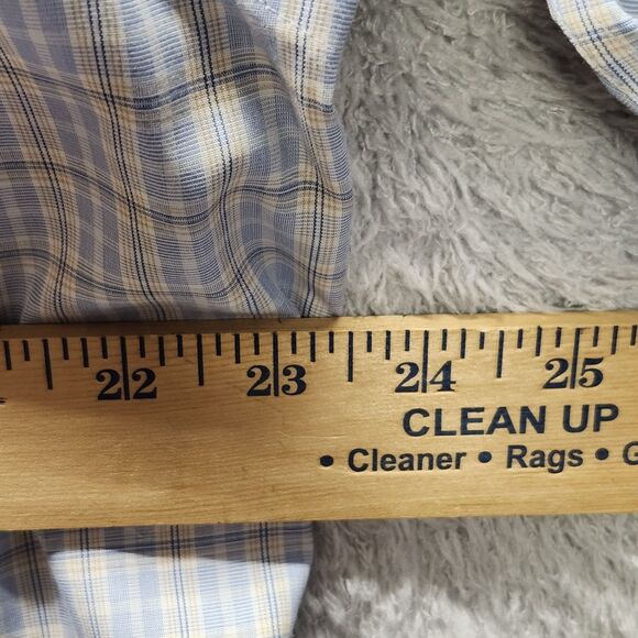 Gold Label Roundtree Men's 17 1/2  35 Light Blue Plaid Fitted Button Down Shirt - Picture 10 of 10